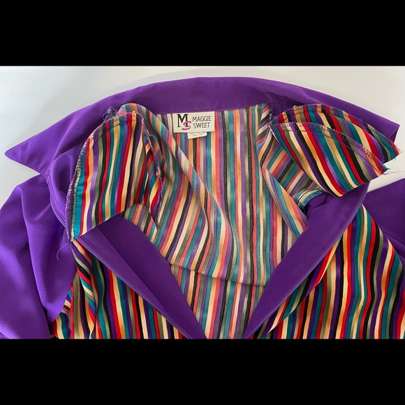 MS Maggie Sweet Zip Up Front Blouse Purple Stripe Elastic Waist Size Large - Picture 9 of 12